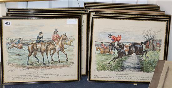 George Finch Mason, a set of fifteen coloured engravings, Hunting caricatures, published by Fores 1886,